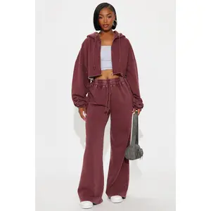 On The Go Fleece Pant Set - Burgundy