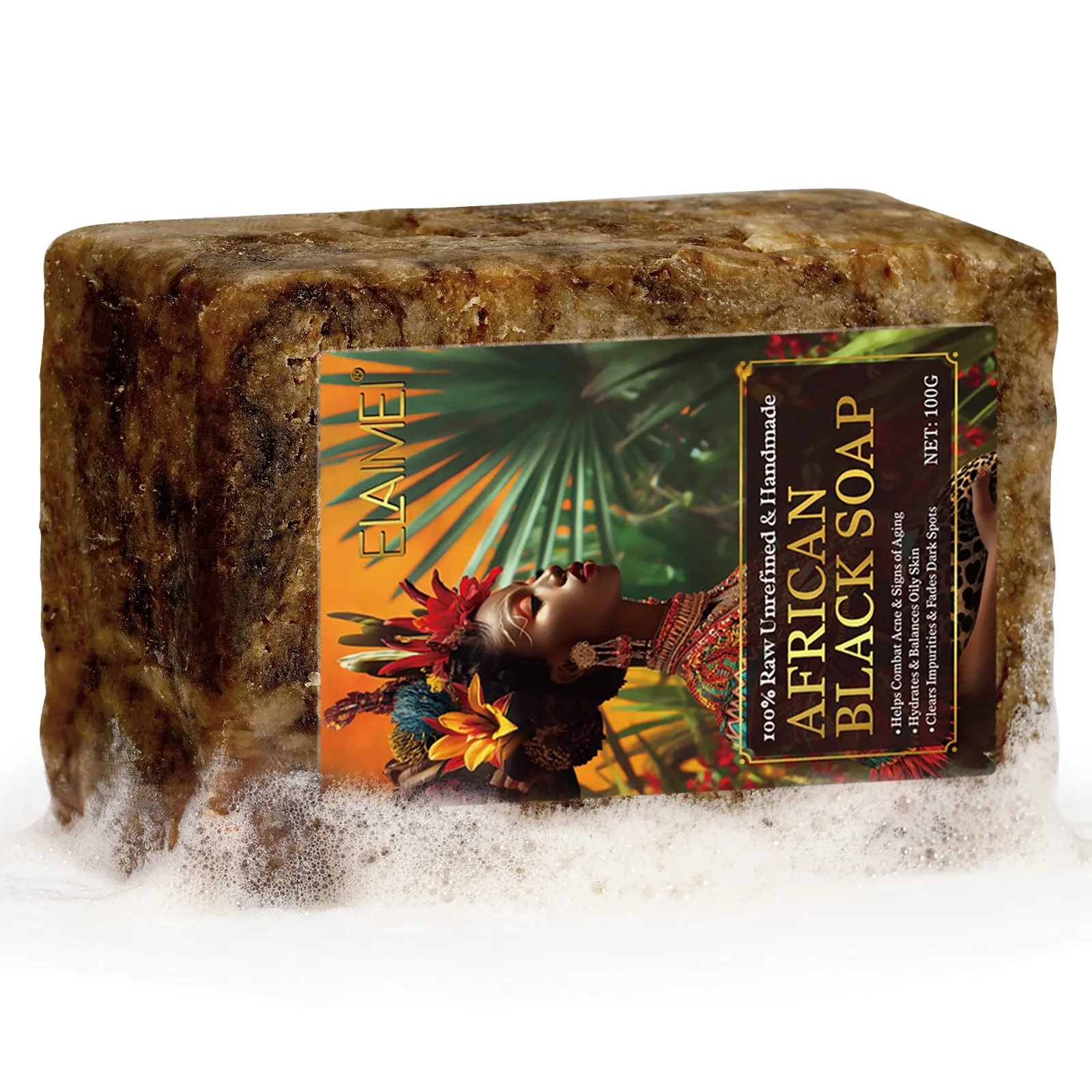 ELAIMEI AFRICAN BLACK SOAP-100g per box, 1 box, handcrafted, Cleansing Bar Soap, Nourishing Soap, Skin care soap, cleans and nourishes skin, suitable for home use and all skin types
