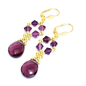 Chic Brico Genuine Austrian Crystal Teardrop Dangle Earrings - Amethyst & Gold
