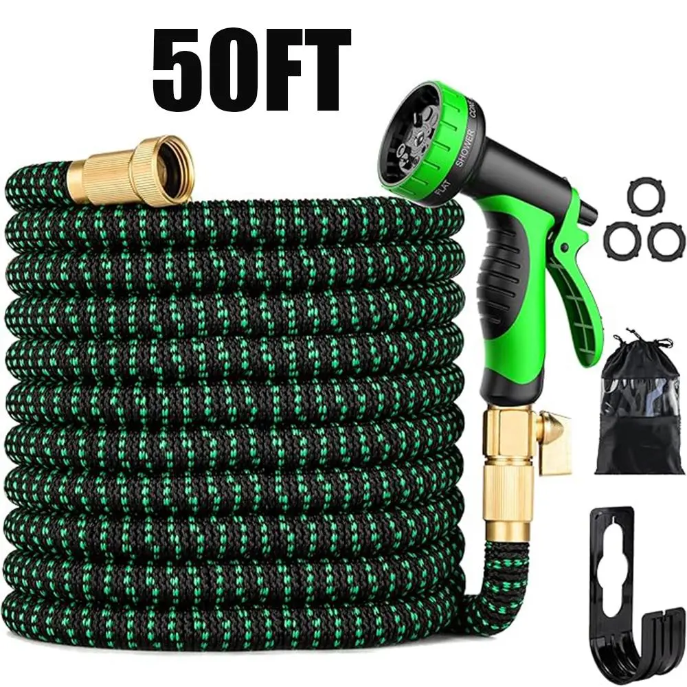 50FT Flexible Expandable Garden Water Hose - Heavy Duty 4X Enhanced Strength, 10 Spray Patterns, Leak-Proof Copper Connectors, Tool-Free Connect, Flexible Coil, Replaceable Seal for Car Washing (Sports & Outdoor Accessory), Garden Hose Spray Nozzle, Fauce