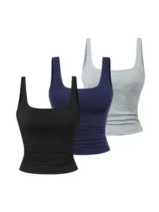 Women's Plain Square Neck Tank Tops 3-Pack, New Fashion Casual Wear, Comfortable and Stylish Design, Ideal for Daily Use