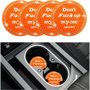 4 count Bling  Cup Coaster, 2.75 Inch Anti-Slip Cup Holder Insert Coasters, Universal  Rhinestone Auto Drink  Cup Mat, Interior  Accessories for Women Girls (Orange)