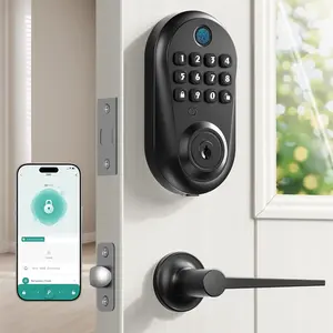 Keyless Entry Door Lock,5-in-1  Lock for Front Door,Fingerprint, Keyless Entry & Auto-Lock Deadbolt with Handle Set, Remote Control via App, Easy Install - Black