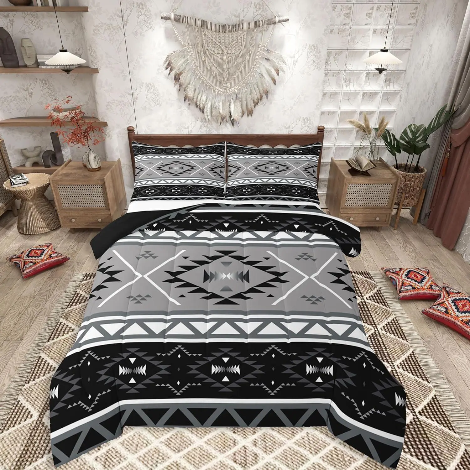 Boho Western Comforter Set All Season Bohemian Southwestern Bedding Set s Aztec Decor Kids Bedclothes Farmhouse Country Bedroom Duvet Quilt Breathable Soft
