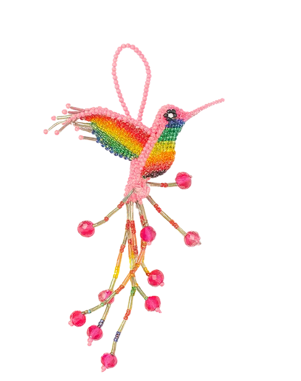 Pink Handmade Beaded Hummingbird Keychain