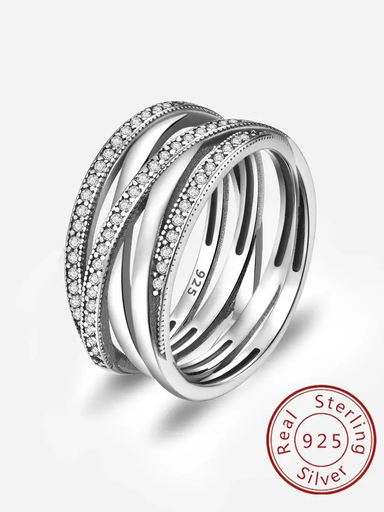 925 Sterling Silver Dazzling Interlocking Loops Zircon Ring for Women Anniversary Fashion Personalized  Fine Jewelry