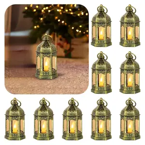 Set of 10 Mini Decorative Candle Lantern - Indoor Portable Bulk Lantern Centerpieces with Flickering LED Candle for Wedding Halloween Christmas, Flameless Candle, Hanging Vintage Decor, Batteries Included, Outdoor decoration#mothersdaygift