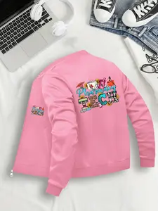 Women's Fashion Baseball Jacket Coats Outerwear Tops with Pharectery Tech Graphic Print, Casual Fitted Design, Zipper Closure, Pockets, Sizes S to Xxl