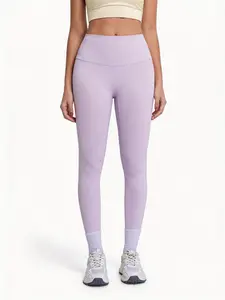 Women's High Waist Yoga Pants, Pure Color Design, High Stretch Knit Fabric, Elastic Waistband, Slim Fit, Perfect for Sports Wear, Fitness Leggings, Knitted Sports Pants