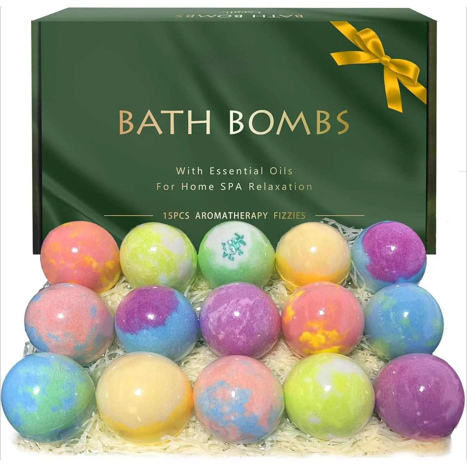 X-BS33 Luxury Handmade Bath Bombs Gift Set (15 Pcs) with Shea & Coco Butter, Lemon, Lavender & Cardamom Fragrances, Radiant Brightening, Gentle Soothing Moisturizing for Dry Skin, Home Spa Foam, Women's Valentine’s Day Gift