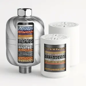 24-Stage Shower Water Filter Head with 2 Replacement Cartridges – High Output, Removes Chlorine & Hard Water, Improves Skin & Hair, Brass Nut, Chrome Holder, Leak-proof, Easy Cartridge Replacement