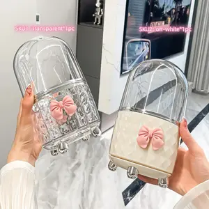 Luxury Makeup Organizer Box with Bow, 360° Rotating Base, Rotatable Cosmetic Organizer, Holds 26 Brushes, Dust-Proof, Durable Plastic Organizers, Durable Plastic, Ideal Gift for Beauty Lovers, Makeup Brush Holder