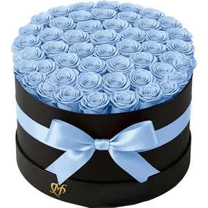 50 Preserved Roses, Forever  for Delivery in Designer Round-Shaped Box, Petite Long-Lasting Buds for Women, Eternal Rose Bouquet for Mothers Day, Girlfriend's Birthday
