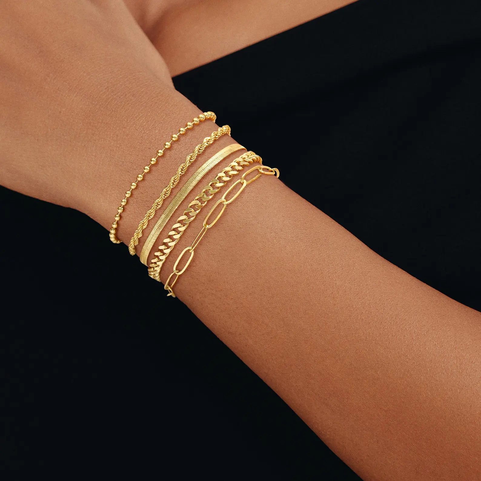 Kyerlyn 5Pcs 14K Gold Plated Stackable Bracelets Set for Women | Dainty Layered Chain Bracelets | Waterproof Hypoallergenic Gift Perfect Mother's Day Gift for Mom