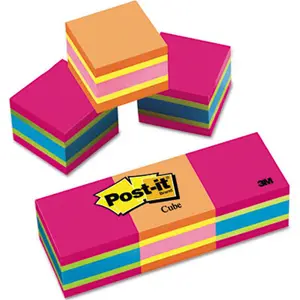 212 MAIN Self-Stick Sticky Cubes, 2x2 in Mini Cube Shape, Plain Ruling, Assorted Ultra Colors, 3 Pads/Pack with 400 Sheets Each Total 1200 Sheets