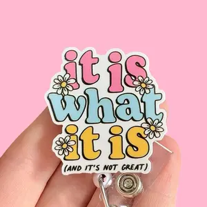 Glitter My Badge It is what it is badge reel for nurse and hospital workers. Badge clip Badge pull - Retractable swivel clip with a 360 rotation. Great gift for coworkers.