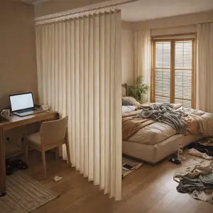 Foldable Room Divider Curtain  Light Filtering Divider for Apartments