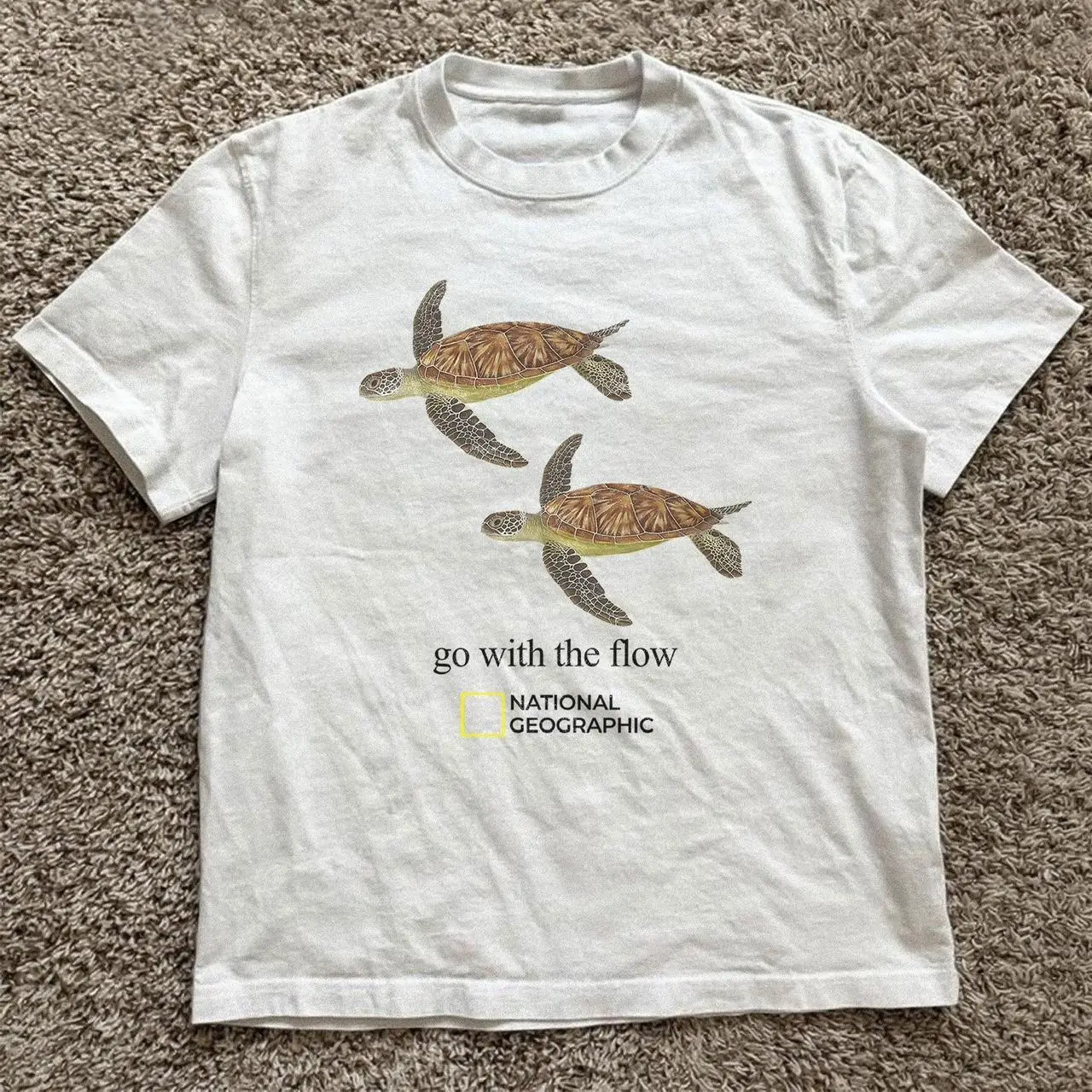 Gildan Men's and Women's T-shirt, National Geographic turtle “go tied the flow” tee, Animal tee, Y2k Unisex Graphic Tees Gothic Grunge Emo Scene Amity Affliction Style Clothes Menswear Womenswear Streetwear