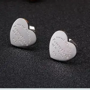 Stainless Steel Forever Lover's Heart Earrings for Women Luxury Small Engraved Stud Earrings Retro Elegant