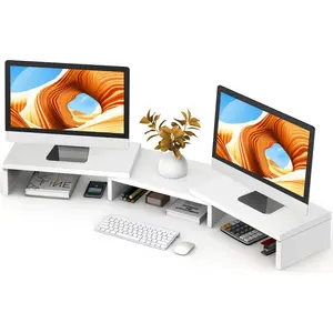 Dual  Stand Riser, Computer  Stands for 2 Monitors, Extra Long Multifunctional Desktop Organizer Riser for Computer, Laptop, PC, Printer, TV, Max 43.3" Length, White