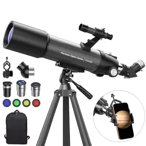 Gray astronomical telescope, 80mm aperture, 50mm focal length, retractable eyepiece hood, equipped with H25E eyepiece, 3x teleconverter, 5x24mm insertion finder scope, 45-degree erecting prism, metal base plate, backpack + color box packaging.