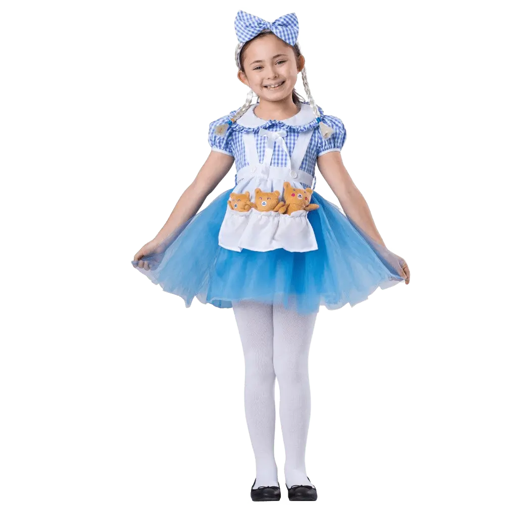 Goldilocks Costume For Kids | Storybook Dress with Apron, Headband & 3 Bears - Perfect for Halloween, Pretend Play Fun, Theme Party & Cosplay Costume Party