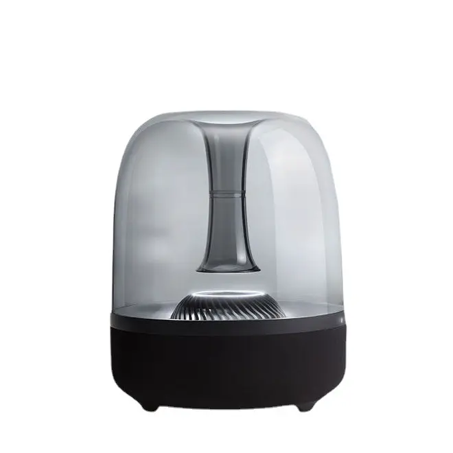 Harman Kardon Mini Aesthetic Transparent Round Crystal Bluetooth Speaker - 110x110x150mm Compact Wired/Wireless Desktop Audio, Silicone Subwoofer, USB Adapter/Port, MP3 Compatibility, 3.5mm Aux Input, 32ft Stable Connection for Smartphones, Devices, Music