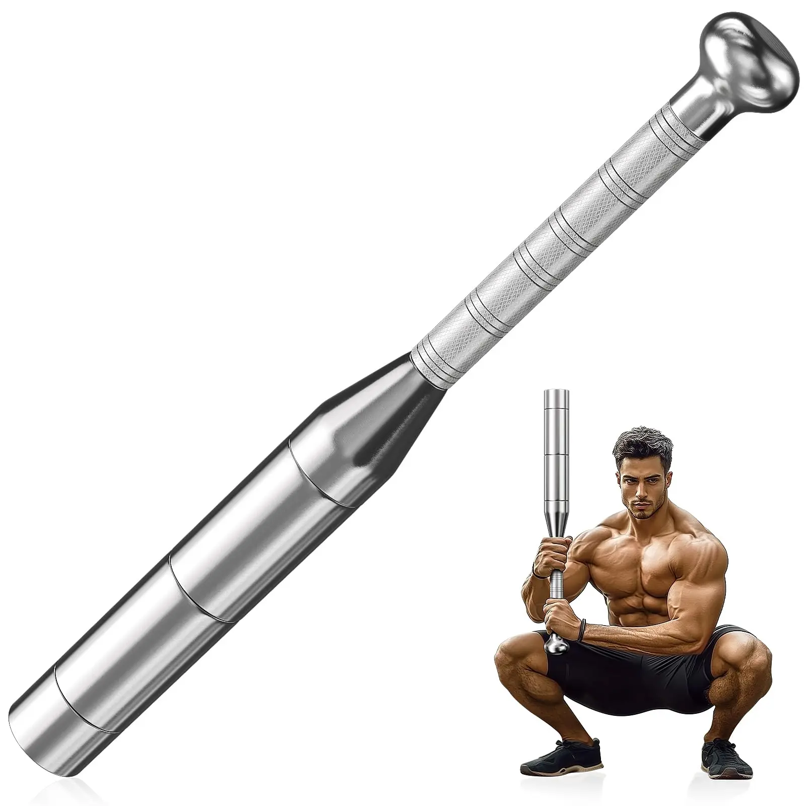 Physio-Approved Adjustable Steel Macebell Clubbell, 6-in-1 for Progressive Overload (6.5LB-17.5LB), Core & Grip Strength Training with Knurled Handle
