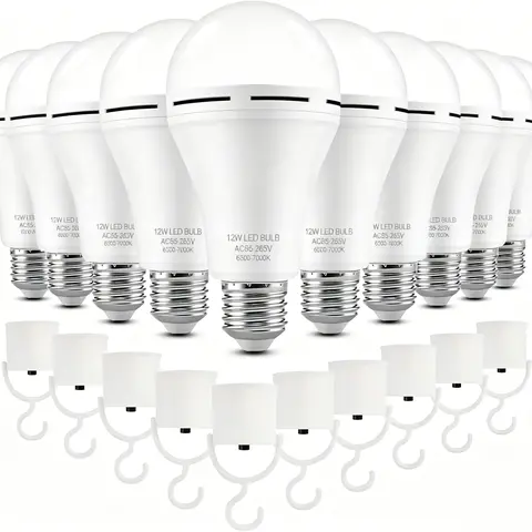 4-Pack Regular Shape Rechargeable Emergency LED Light Bulbs (Battery LED Lights), 12W E26, 1500mAh, 120V Input for Everyday Home Use, 800lm Mains Bright, 2.7 Inches Diameter, Auto-On for Power Outages, Energy-Efficient for Hurricanes & Outdoor Activities