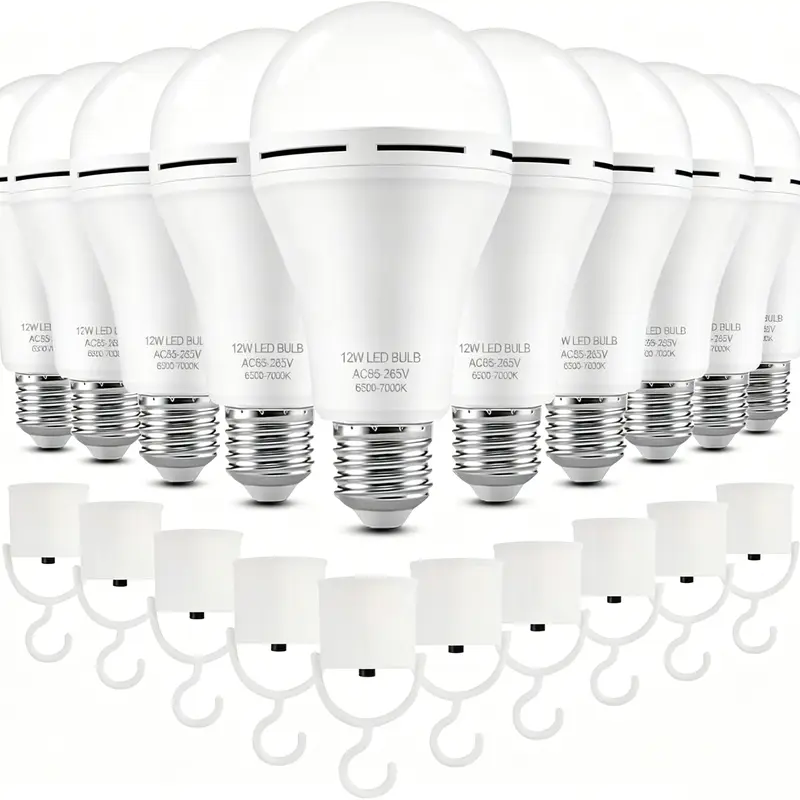 4-Pack Regular Shape Rechargeable Emergency LED Light Bulbs (Battery LED Lights), 12W E26, 1500mAh, 120V Input for Everyday Home Use, 800lm Mains Bright, 2.7 Inches Diameter, Auto-On for Power Outages, Energy-Efficient for Hurricanes & Outdoor Activities