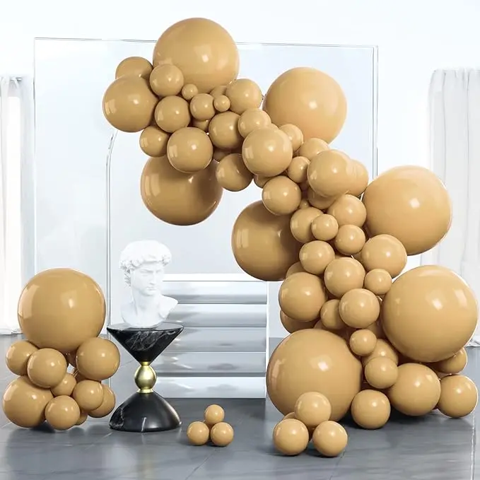 PartyWoo Tan Rubber Inflatable Round Sphere Arch Stand Balloon Garland Set - 100 Pcs (18,12,10,5 In) Light Brown Neutral Boho Charm Coffee Kit for Wedding, Birthday Decor Tan-F19, 5 Inch