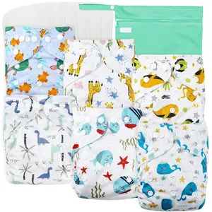 Cloth Diapers Reusable for Boys and Girls, Baby Diaper Cloth with Inserts & Wet Bag One Size (Undersea)