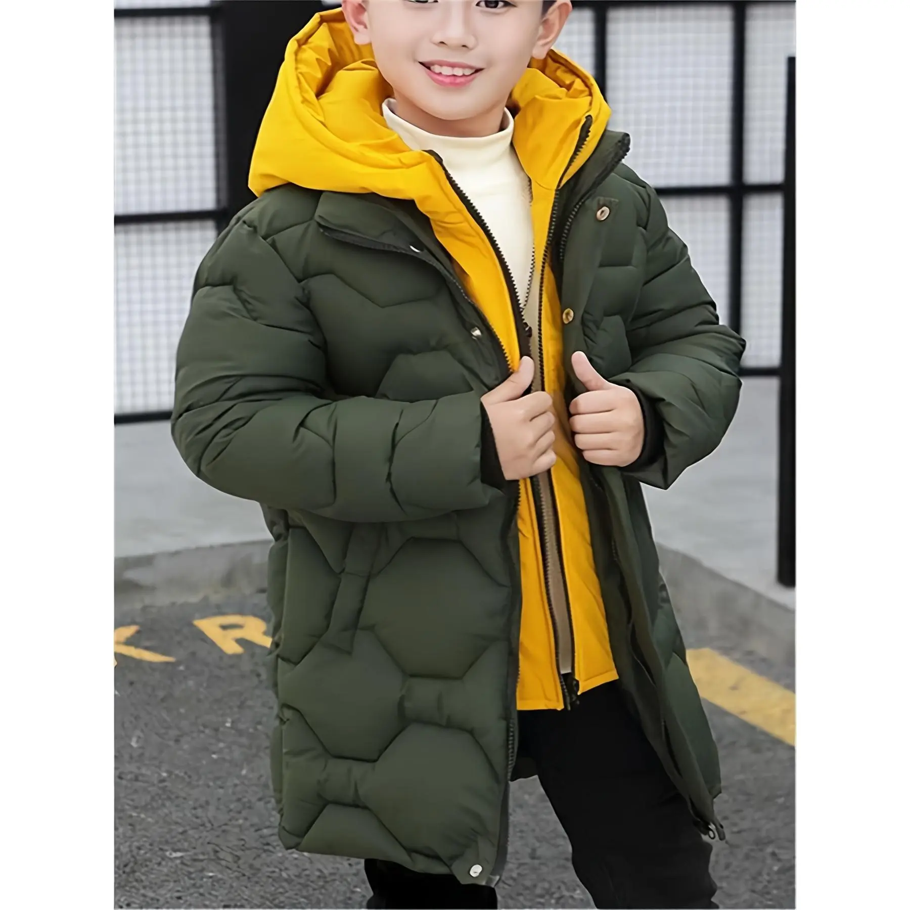 Boys' Hooded Parka, Thick Polyester Winter Coat with Double-Zip and Padded Collar, Regular Fit Casual Outerwear for Ages 5-6Y, 7-8Y & 9-10 Years, Polyester Clothes