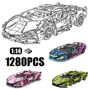 Sports Car Model 1:14 Scale DIY Building Block Kit 1280 Pieces Racing Car Model Kit 8mm Compatible Simulation Modeling Streamlined Body
