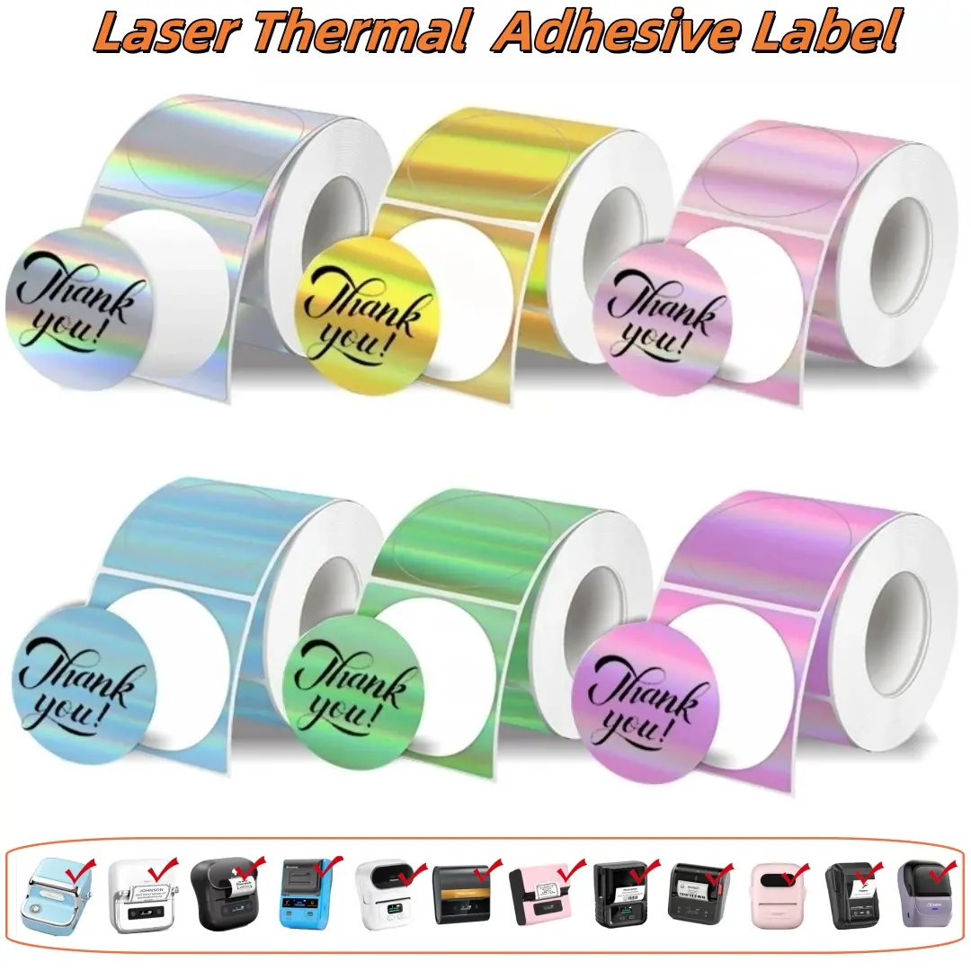 1.96inch Thermal Label Printer Sticker Paper, Thermal Printing Labels, Colorful Laser Heat Sensitive Film, Labels for Printers, Thermal Stickers, Compatible with Phomemo M110 M200 M120 E210 Printers