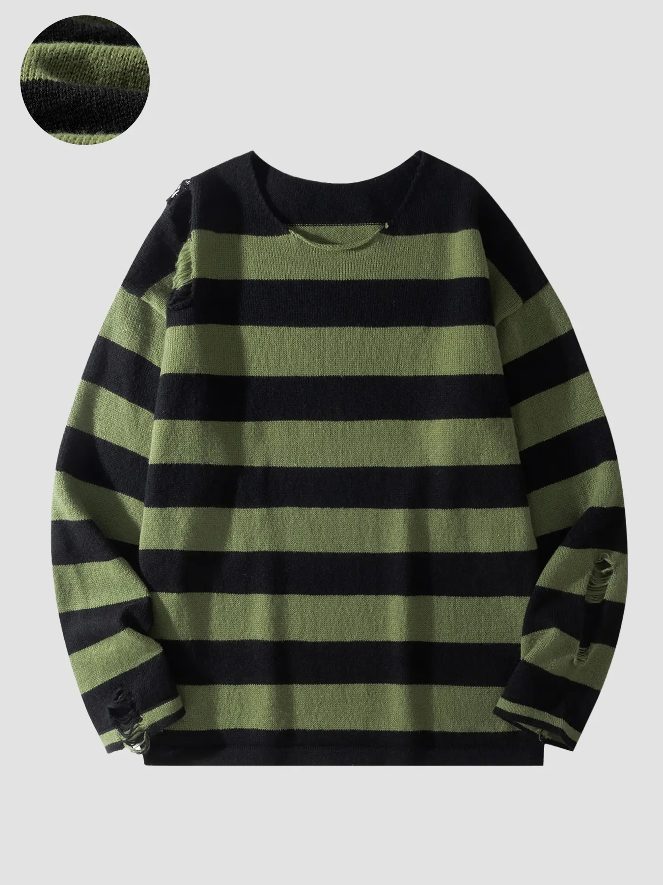 Autumn and winter men's round neck long sleeve sweater Pullover, Sweatshirts, Casual wear, striped color-blocking design, streetwear hole style Distressed, suitable for indoor leisure occasions versatile, neutral style, unisex