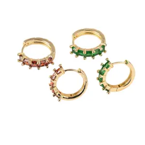 Silver more Women's 14 Karat Gold Plated 2mm Lightweight Huggie Earrings - 2cm Zirconia Studs for Everyday Wear