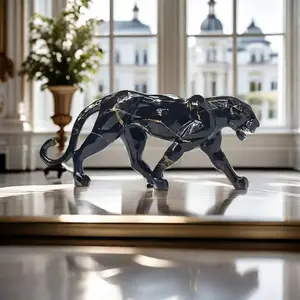 Creative Gold Marble Texture Leopard Statue Ornament, Decorative Figurines, Home Entrance Living Room Office Desk Decor, Spirit Symbol