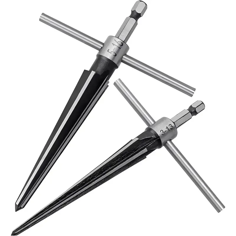 Tapered Reamer Set, 3-13mm(1/8''-1/2'') & 5-16mm(½"-5/8")Straight Flute Handle T Handle Tapered Reamer Toolfor Wood, Plastic, PVC & Soft Metal, Precision Deburring Tool for Woodworking DIY Repair.