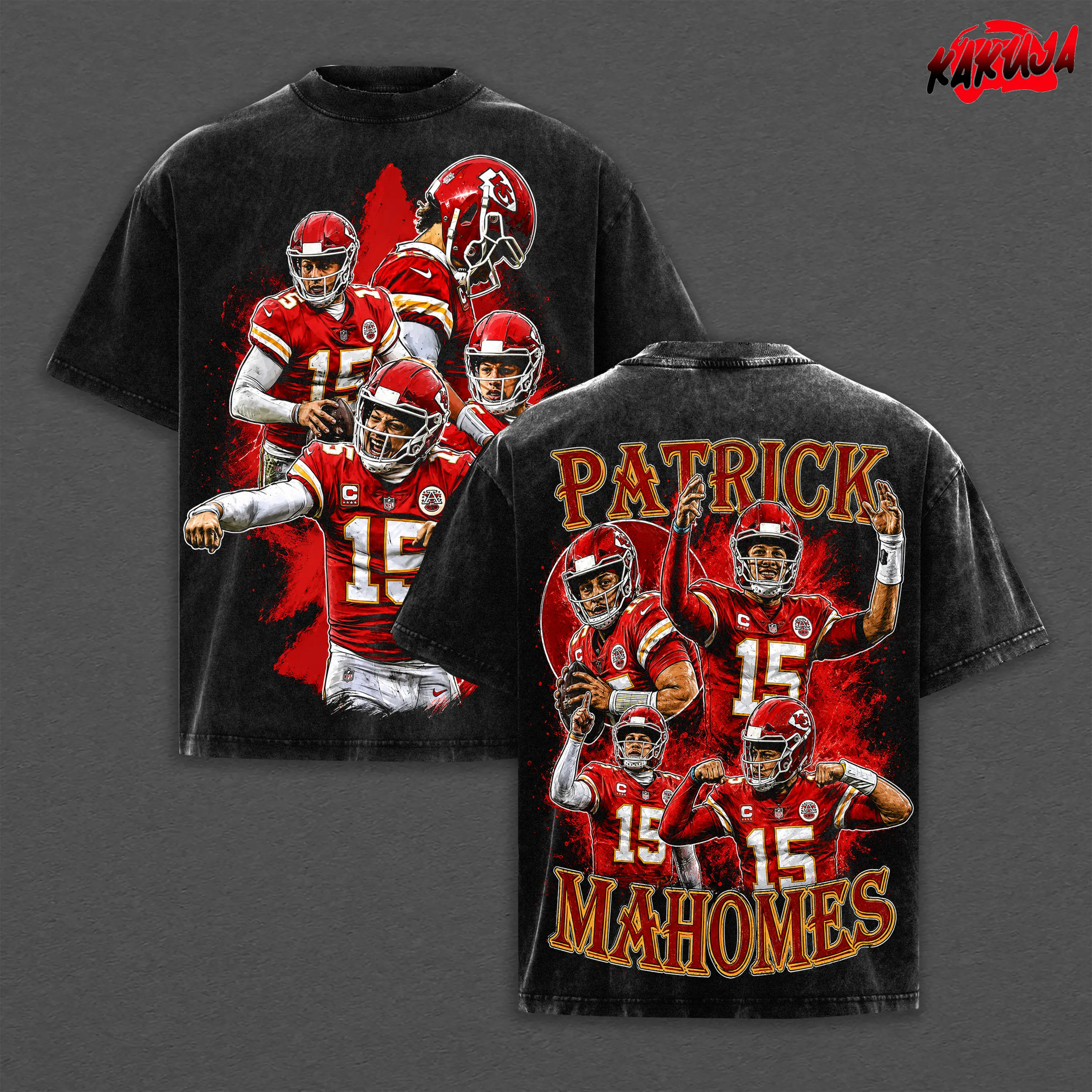 Patrick Magic Mahomes 15 Premium Acid Washed Cotton T-Shirt #2, Chiefs Kingdom Apparel, Mahomes Football Fans Streetwear Tee, Gift For Football Fan Graphic Tee T-Shirt,90s graphic good tees Casual American Short Sleeve Unisex T-shirt, Streetwear