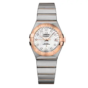 Omega Constellation 27mm 123.20.27.20.55.001 Automatic Two-Tone 18K Red Gold and Stainless Steel White Mother-of-Pearl Diamond Dial Ladies Watch WHT031578