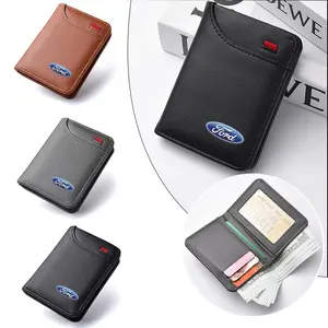 Leather Car Emblem Credit Card Purse Small Wallet For Ford Focus mk2 mk3 Fiesta Fusion Ranger Mondeo S-MAX Kuga Car Accessories