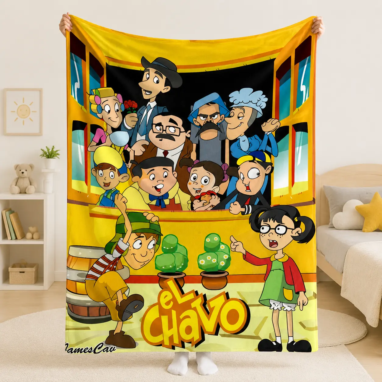El Chavo Cartoon Character Durable Fleece Blanket - Soft Flannel Throw, Anti-Fade Print, Wrinkle Resistant, Cozy AC Blanket for Bedroom, Toddlers Gift
