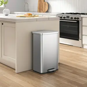 Kitchen Trash Can, 13.2 Gallon Stainless Steel Step Garbage Bin with Soft Close Lid, Silver