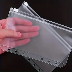 A5 Binder Zipper Pocket, 5 Counts Transparent Zipper Folder for 6 Rings Economy Binder Notebook, Waterproof PVC File Bag Organizer