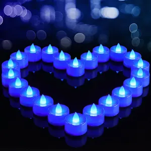 Flameless Candles, 24Pack Battery Operated Candle, LED Tea Lights Candles Battery Operated, Flickering Fake Tealights Candles for Halloween, Christmas, Wedding- Blue summerwins