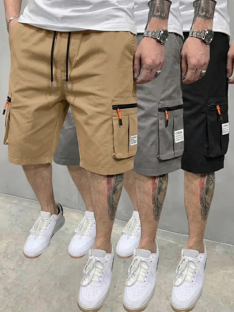 men's cargo shorts Men’s 3-piece outdoor cargo shorts with multiple pockets and zippered pockets; two-pocket design with large, functional 3D side pockets and a drawstring waist. Suitable for everyday hiking and fishing. Great value for money. summer, Men