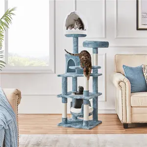 Yaheetech 61in Tall Ocean-themed Cat Tree, Multi-Level Cat Tower with Shark's Mouth-shaped Nest, Fish-shaped Platform, Sisal Scratching Posts, Plush Cat Bed Furniture as Cat Kitty Activity Center