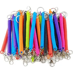 14PCS Spiral Retractable Spring Coil Keychain Theftproof Anti-lost Stretch Cord Safety Key Ring with Metal Lobster Clasp for Keys Wallet Cellphone and Other Important Item, Snap Hook Elastic