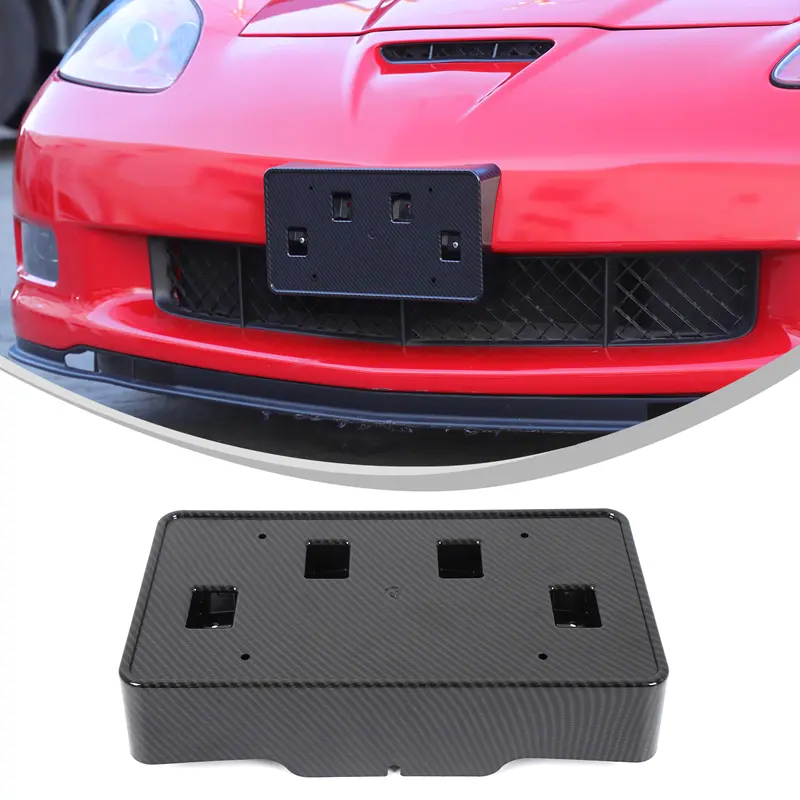 High Quality ABS Carbon Fiber Textured Front License Plate Frame - 1-Piece Anti-Corr. Auto Replacement Body & Frame Part, Scratch Hide Accessory for 2005-2013 Corvette C6 Models, Passed Strict Factory QC Test